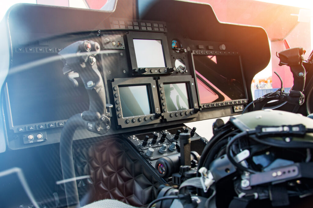 Instrument and control panel military helicopter cockpit