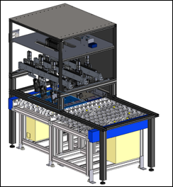 Inline configuration for large cover glass – 9 optical modules – AR Reflectance and Color. Gamma system connected to factory PLC